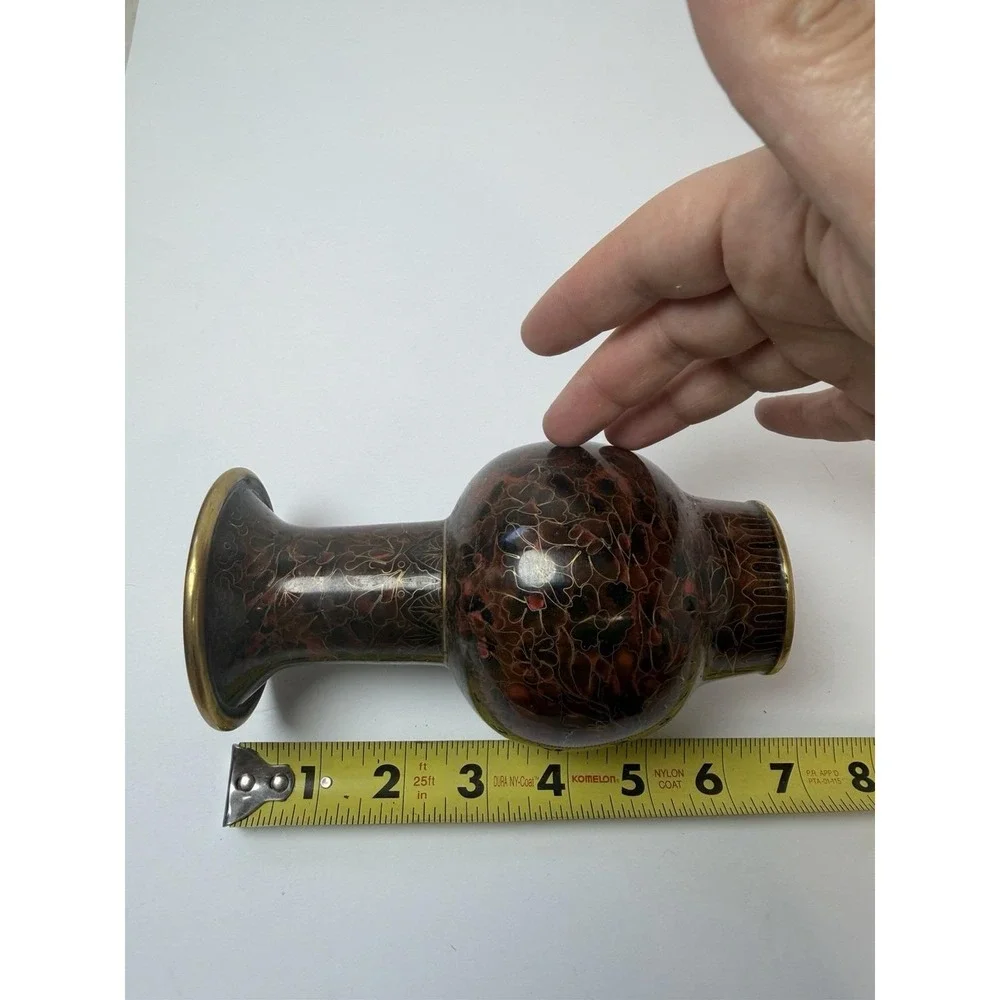 Cloisonne Chinese Floral Design‎ Decor Enamel Brass Vase 6.5